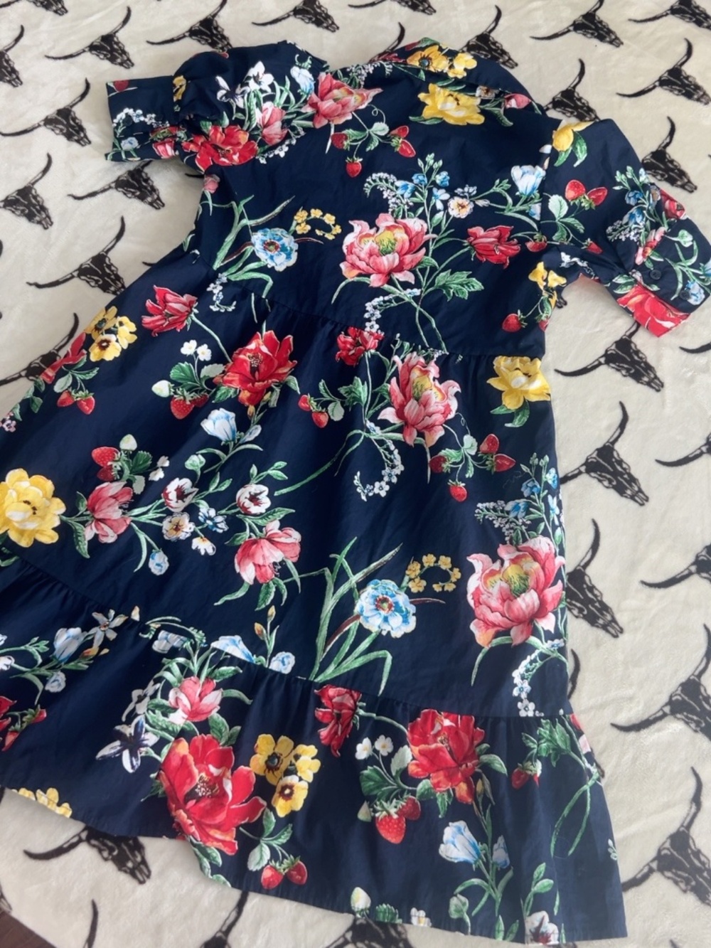 Crown & Ivy Strawberry Floral Navy Tiered Shirt Dress Size S - Picture 9 of 9
